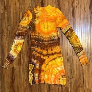 Ribbed Body Con LSMock Neck Geode Ice Dye Dress